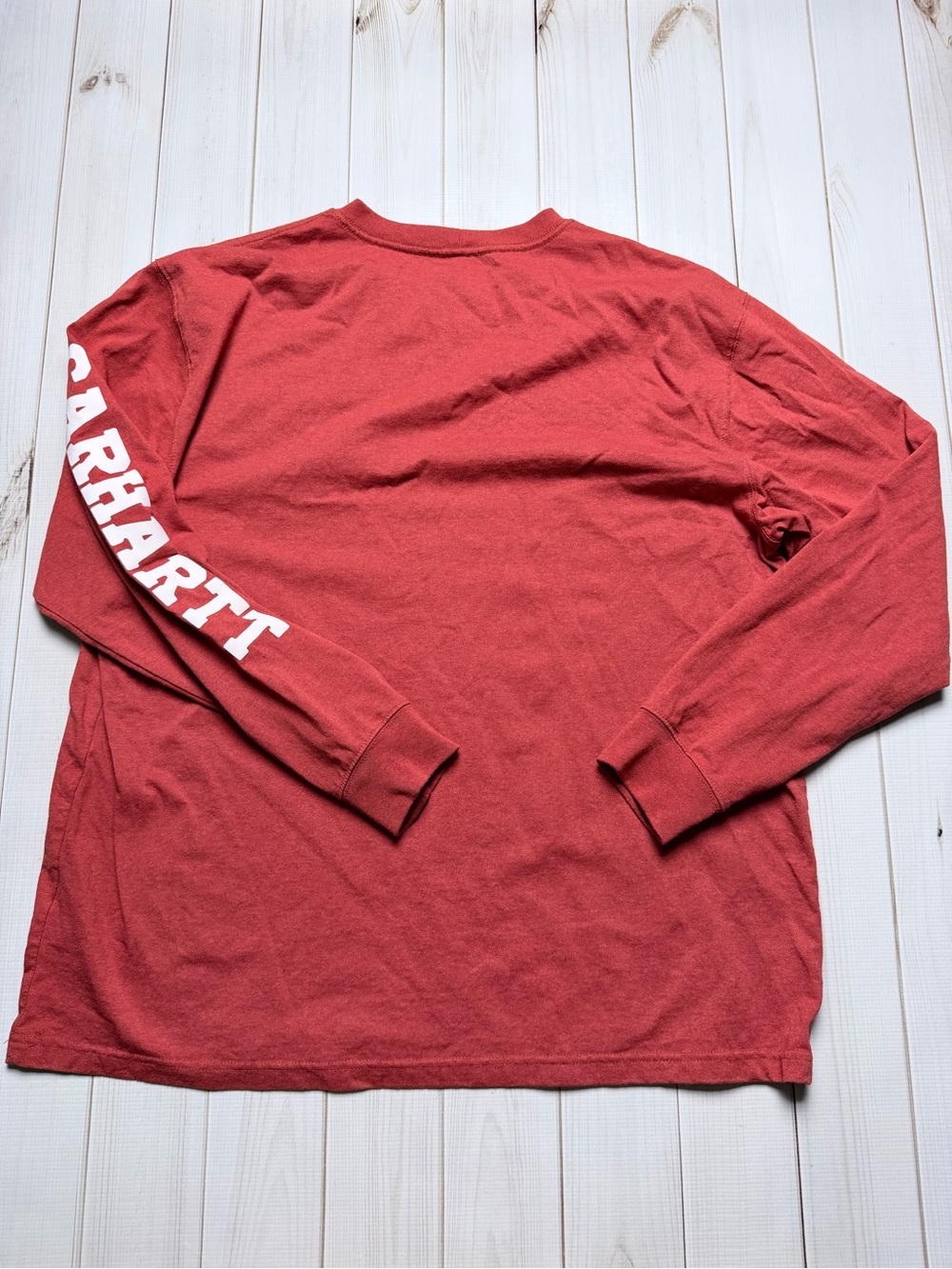 Carhartt Long Sleeve Pocket Tee in Brick Red with White Sleeve Logo - Picture 6 of 6